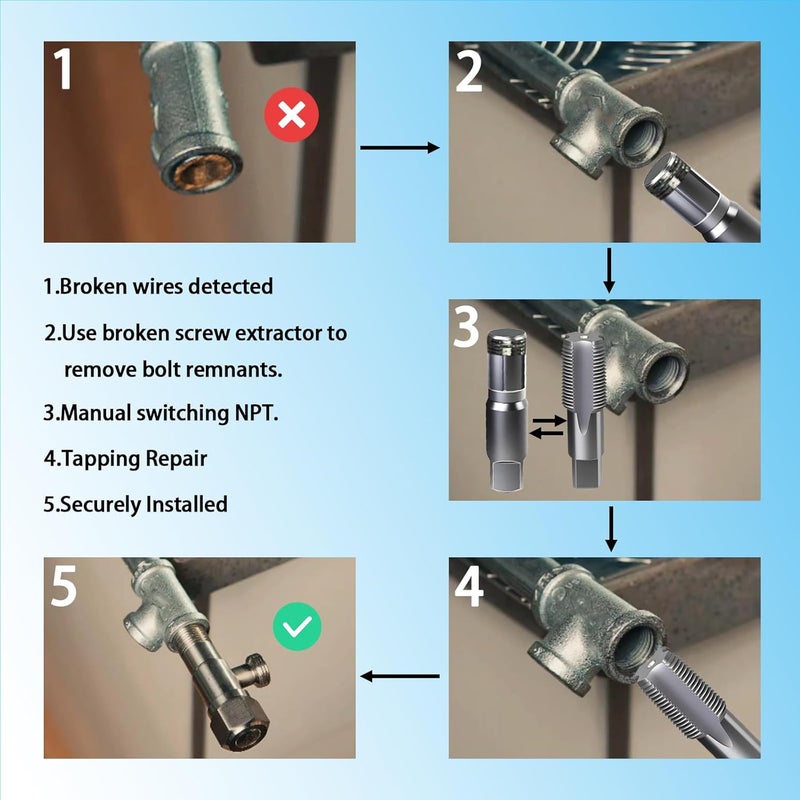 DKIBBITH 2-Piece Pipe Extractor and NPT Tap Set 3/4" - Heavy Duty Carbon Steel Tools for Removing Broken Threaded Pipes & Cutting Accurate NPT Threads - Plumbers Mechanics DIY with Storage Case. - Image 4